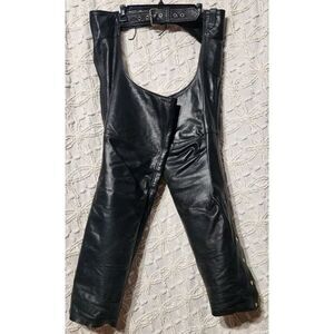 FMC Chaps Size XL Black Leather‎ Adjustable Waist Biker Motorcycle Riding